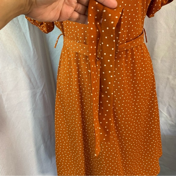 MONTEAU Flattering Rust Orange and Cream Polka Dot Short Sleeve Dress - Picture 6 of 11